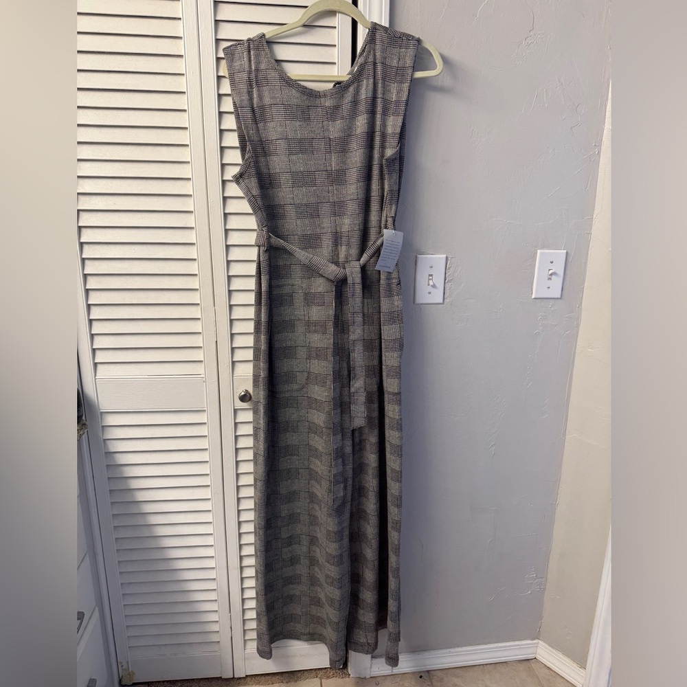 Max Studio Sleeveless Plaid Jumpsuit with Belt & Pockets - Medium
